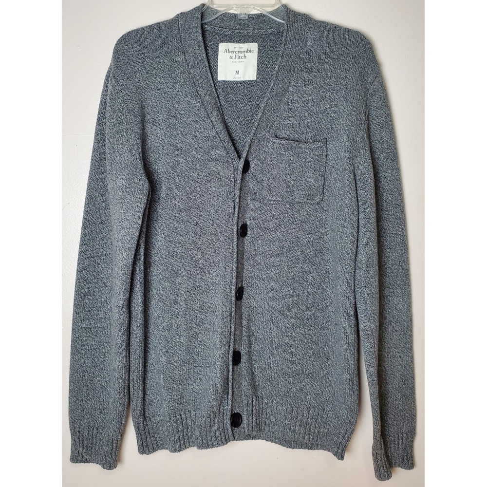 Abercrombie Fitch Grandpa‎ Cardigan Sweater Medium Moose Pocket Gray Cabincore